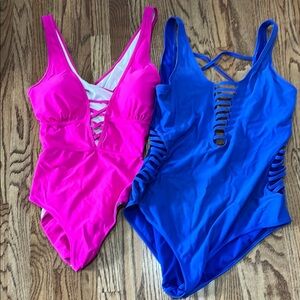 Plus Size One Piece Swimsuit Set - Pink and Blue